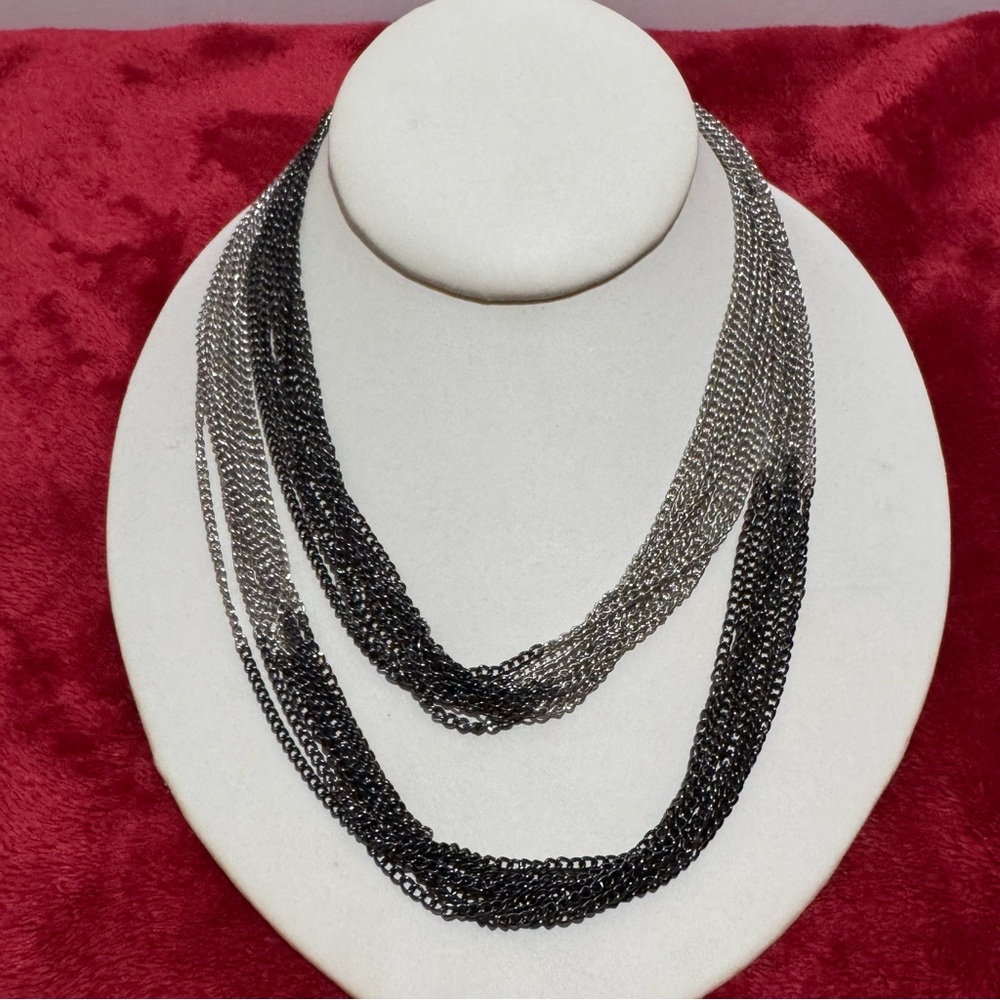 Premier Designs Manhattan Silver Black Two-Tone Long Chain Necklace 35" VTG 90s
